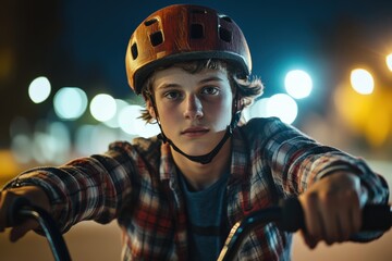 Young BMX Rider at Night
