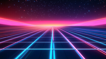 80s Retro Neon Synthwave Background in Vibrant Colors