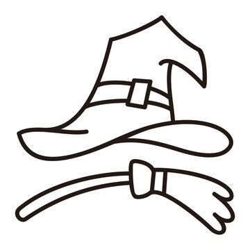 witch hat and broom outline clip art preview
