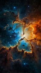 Orange and blue nebula in space.