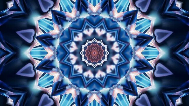 Abstract glowing neon kaleidoscope pattern, 3d rendering.