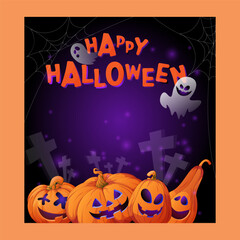 background with pumpkins ghosts and crosses halloween image for postcard, invitation, poster