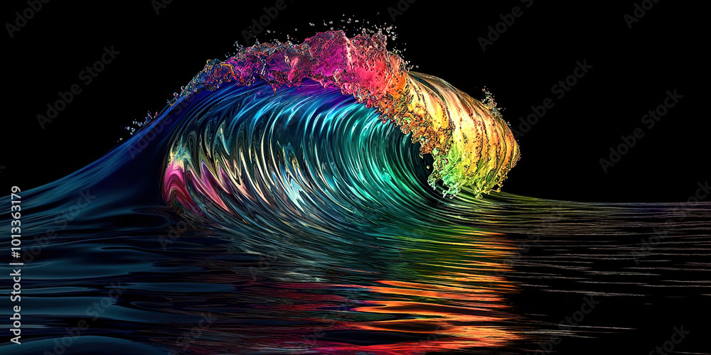 Poster a colorful wave in the ocean with a rainbow effect