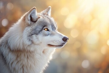 Obraz premium A Majestic Wolf Gazing Thoughtfully in a Sunlit Forest During the Golden Hour
