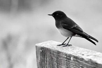 Obraz premium A Thrush Perched on a Wooden Railing, Singing a Melody in a Serene Outdoor Setting