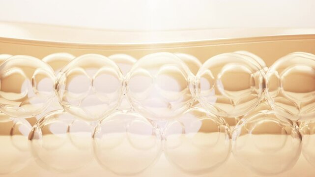 3d Animation Serum through the skin cells for repair wrinkles. Skin structure layer microstructure. Concept for Repair skin cell. Skin collagen up.	