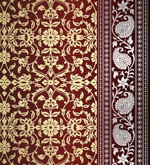 wedding card design, traditional paisley floral pattern , royal India	