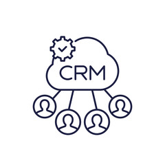 CRM icon with customers and cloud, line vector