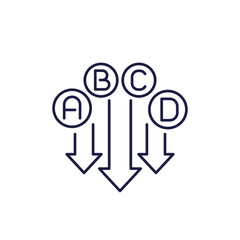 Vitamin deficiency line icon, lack of A, B, C and D vitamins