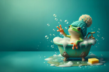  frog wearing knitting hat, Perfect for festive and humorous themes.