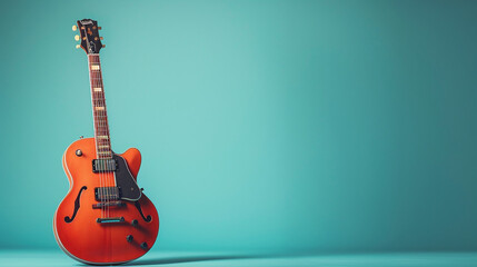 Electric guitar isolated on color background, music instrument closeup studio shot with copy space for logo, test as, banner concept