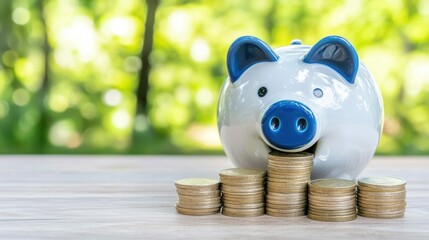 Coin Savings with Piggy Bank and Stacked Coins
