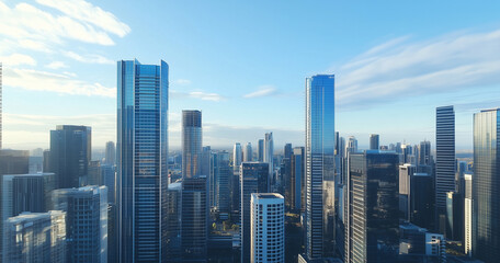 Aerial View of City Skyline and Skyscrapers Under Blue Sky and White Clouds