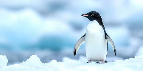 Obraz premium A penguin stands on a snowy surface