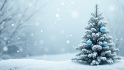 Enchanted Snowy Scene with Frosted Christmas Tree