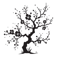 Cherry blossom Tree Vector illustration in black and white - Cherry blossom Plant Silhouette Design