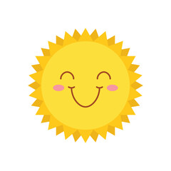 Funny sun with face icon in flat style. Summer sunshine emoji vector illustration on isolated background. Smiling sun sign business concept.