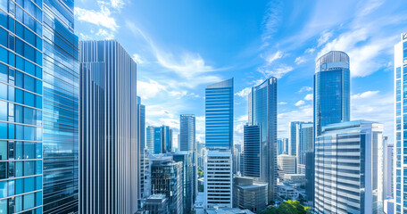 Aerial View of City Skyline and Skyscrapers Under Blue Sky and White Clouds