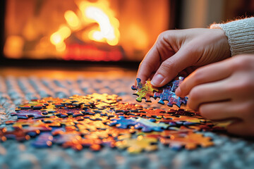 Cozy Evening Puzzle by the Fireplace