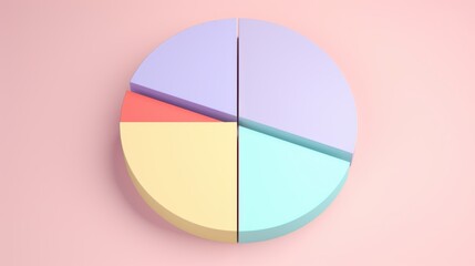 Fototapeta premium A vivid pie chart with pastel segments stands out against a soft pink background, merging simplicity and vibrance to visualize data creatively.