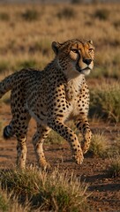 Cheetah sprinting across the African plains at full speed.