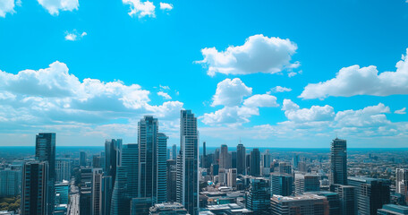 Aerial View of City Skyline and Skyscrapers Under Blue Sky and White Clouds