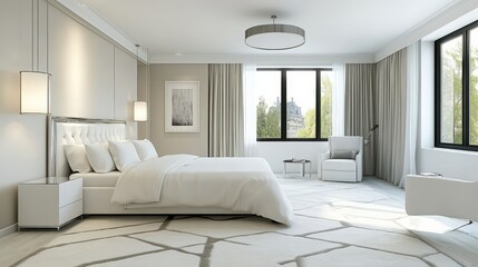 Modern white bedroom with a view.