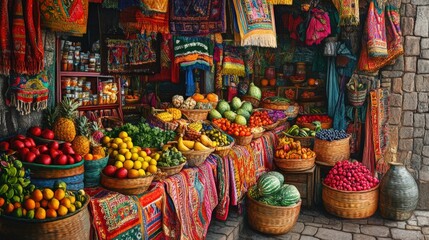 Fototapeta premium Fruit and vegetables sold in a market stall.