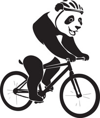 A monochromatic silhouette of a panda riding a bicycle.The background is white. Art & Illustration