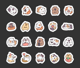Funny guinea pig. Sticker Bookmark. Cute cartoon character. Vector drawing. Collection of design elements.