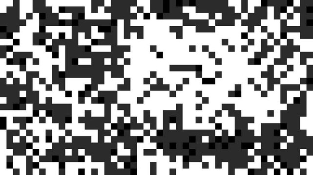 Abstract pixel retro 8bit noise static, square black and white animated retro video game pixelated background, seamless looped vj pattern overlay texture