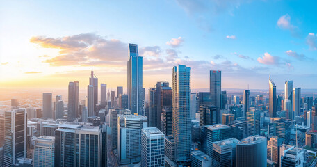 Aerial View of City Skyline and Skyscrapers Under Blue Sky and White Clouds