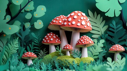 Amanita muscaria mushrooms nestled in moss within a forest creating a mystical woodland atmosphere Mushrooms in moss creating a mystical woodland atmosphere