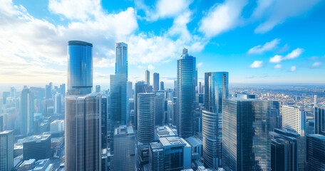Aerial View of City Skyline and Skyscrapers Under Blue Sky and White Clouds