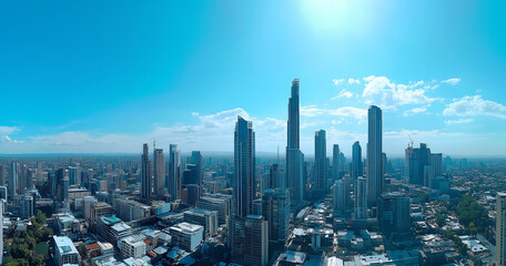 Aerial View of City Skyline and Skyscrapers Under Blue Sky and White Clouds