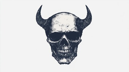 Dark and Sinister Horned Skull Vector Design: Spooky and Creepy Black Skull Graphic for Halloween Decorations in PNG Format