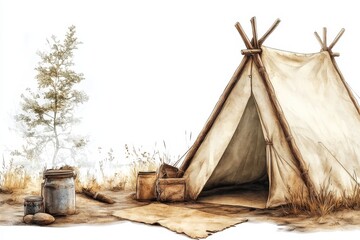 Rustic Campsite with a Canvas Tent