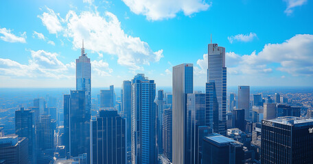 Aerial View of City Skyline and Skyscrapers Under Blue Sky and White Clouds