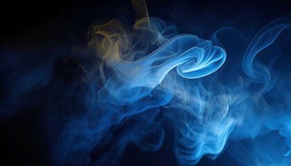 Enigmatic blue smoke swirls on dark background