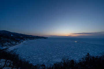 Sunset and drift ice in Hokkaido Japan