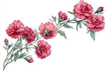 Watercolor Illustration of Pink Carnation Flowers
