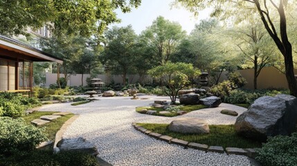 Serene Japanese Zen Garden with Stone Pathway