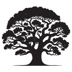 Fototapeta premium Banyan Tree Vector illustration in black and white - Banyan Plant Silhouette Design