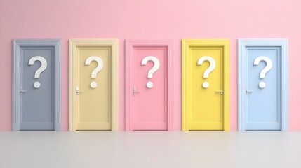 Colorful doors with question marks