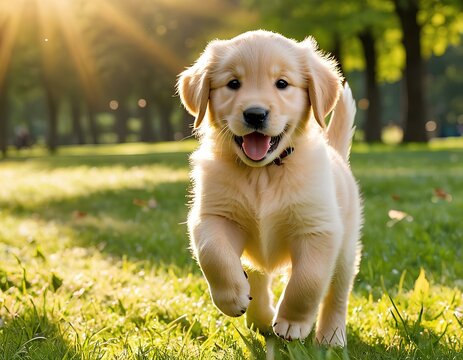 A golden retriever puppy playing happily in a sunny park
Un cucciolo di golden retriever che gioca felicemente in un parco soleggiato