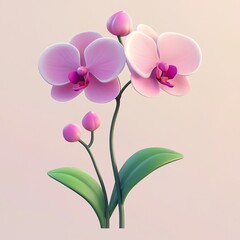 3D Orchid Icon: Exotic and Delicate Flower Illustration Logo