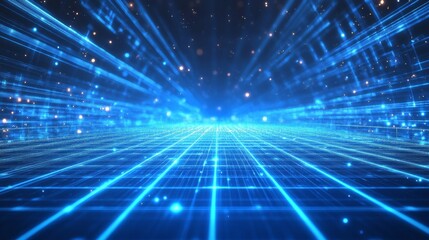 Fototapeta premium digital technology, futuristic design, blue background, shining light rays, tech atmosphere, abstract digital, technology concept, glowing effects, light beams, innovation theme, cyber design, high-te