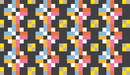 Seamless geometric pattern of squares arranged in steps with colorful combinations. Perfect for printing, design and textiles