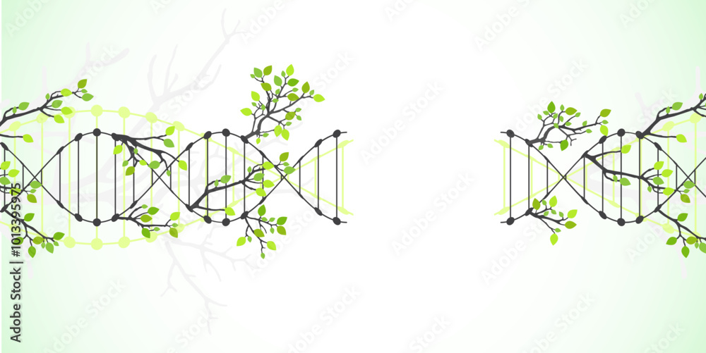 Poster scientific medical background with abstract image of dna molecule and tree branches. hand drawn vect
