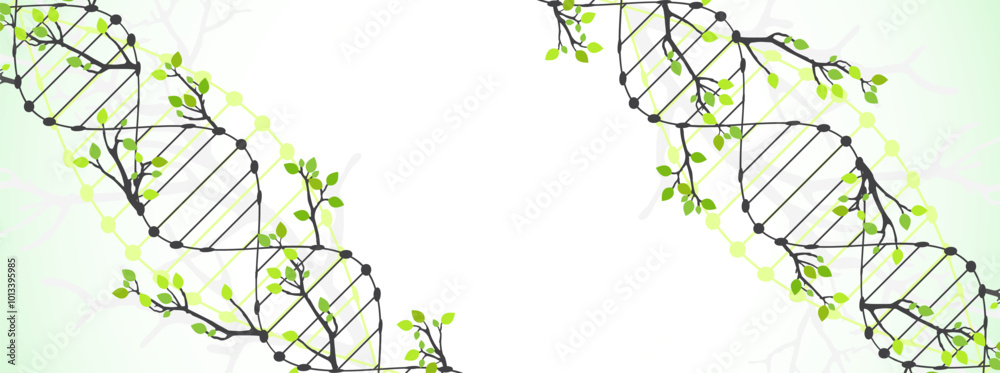 Poster scientific medical background with abstract image of dna molecule and tree branches. hand drawn vect